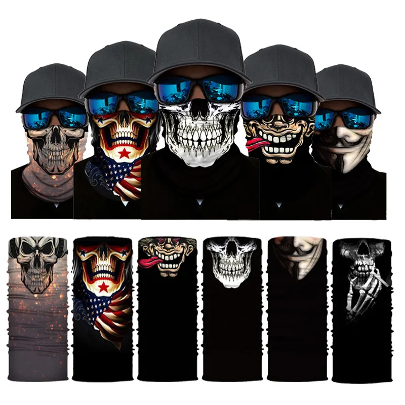 

Cosplay Funny Face Fashion Skull Half Face Magic Scarf Seamless Scarf Riding Outdoor Equipment Wholesale 10 Pieces Per Pack