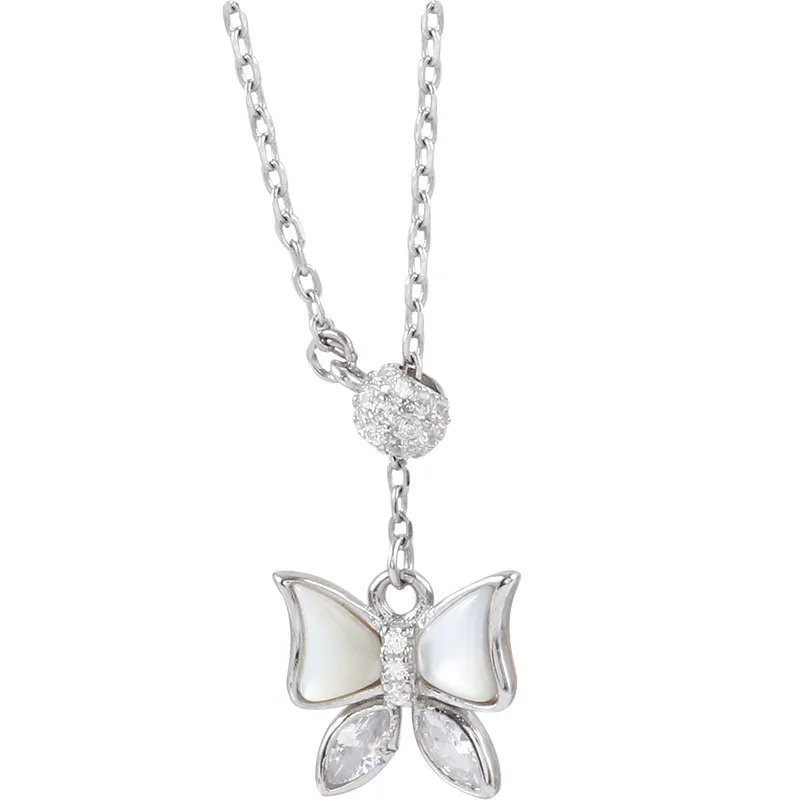 

925 Silver Necklace for Women Butterfly Pendant Necklace for Girls Choker with Crystal Fashion Jewelry Accessories Wholesale