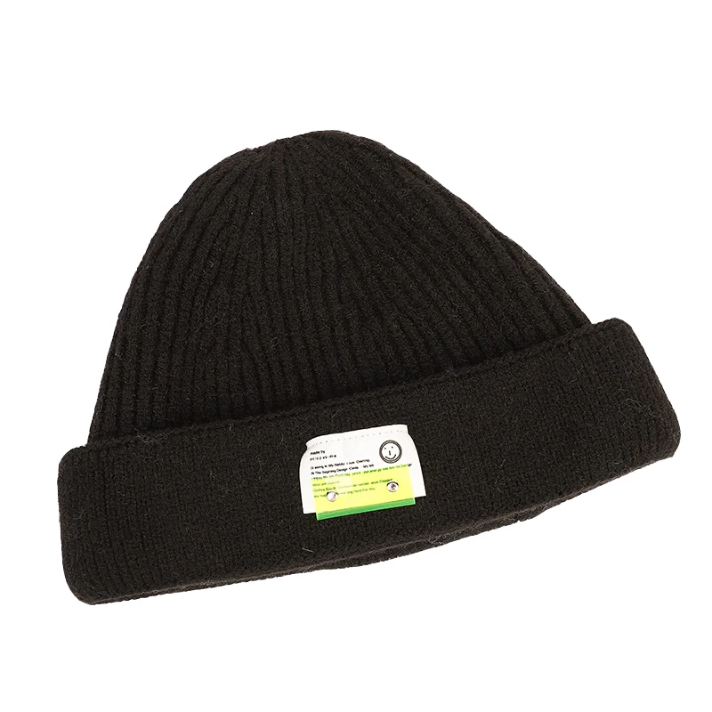 

Black Simple Korean Monochrome Double-layer Warm Wool Knitted Hat for Autumn and Winter