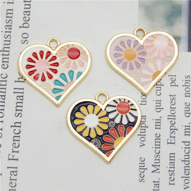 

Julie Wang 6PCS Enamel Heart Shape Charms Daisy Flower Pattern Alloy Mixed Pendants Bracelet Jewelry Making Accessory