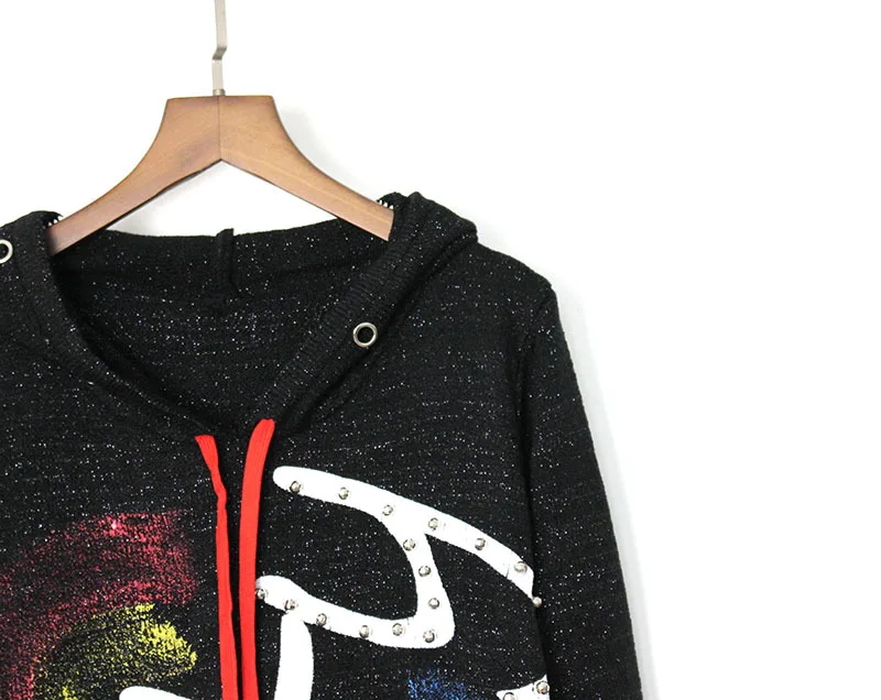 2019 Осень Зима Европейский стиль женский свитер с надписями Топы капюшоном