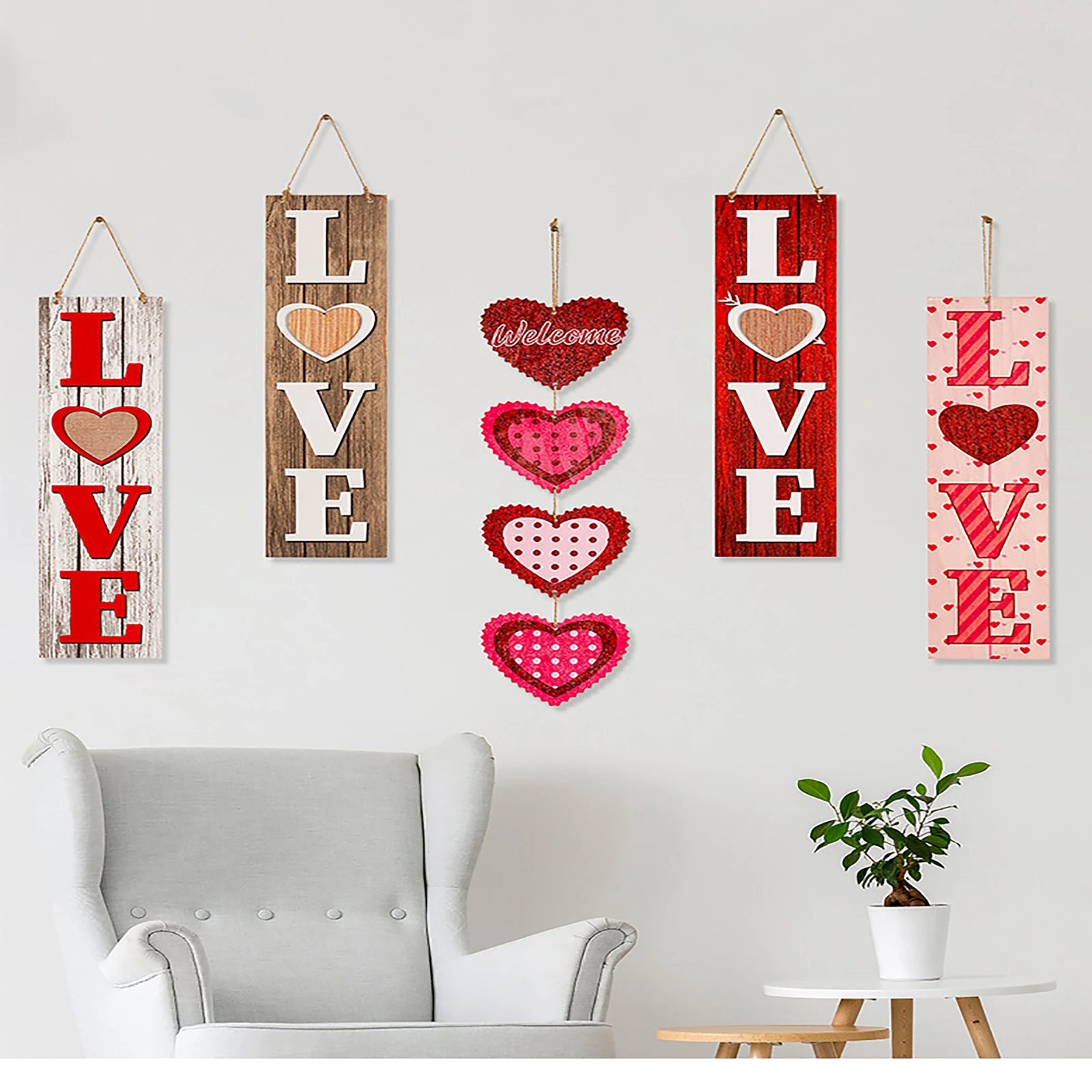 

Wood Decor Happy Hanging Sign Love Wooden Door Signs Heart Shaped Wall Plaque Decor for Valentine Wedding Dining Room Bedroom