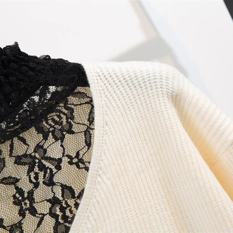 Кружевной лоскутный свитер женский 2019 Осень Зима Новое поступление корейский