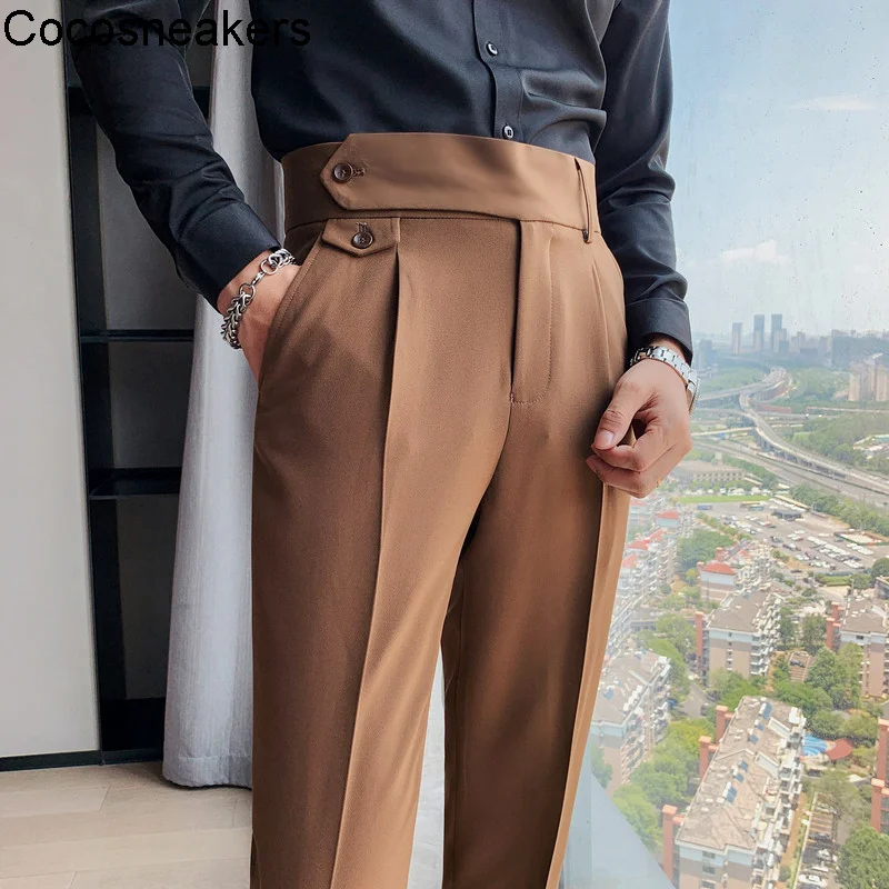 

Men's trousers business casual pants fashion waist design slim fit Korean pure color casual pants