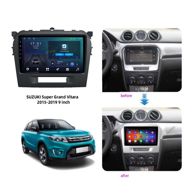 6g 128g android 10 car radio player for suzuki super grand vitara 2015 2019 gps stereo dsp carplay obd bt no 2 din dvd 9“ tools free global sh