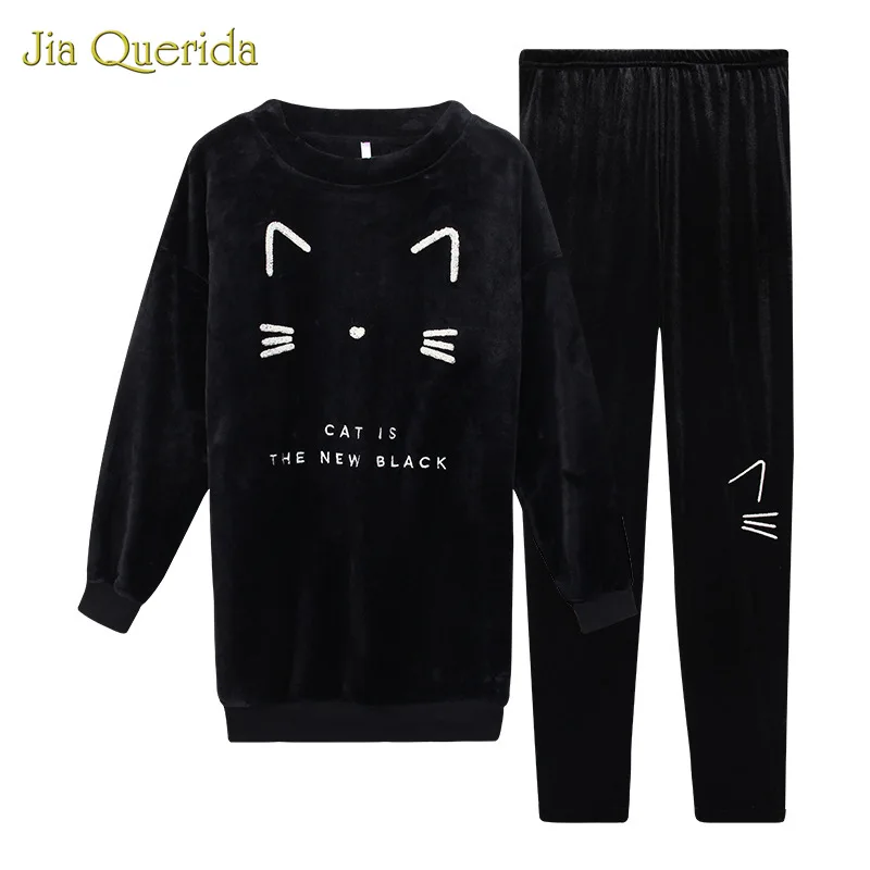 Бархатная Коралловая Пижама женская зимняя свободная Милая пижама с длинными