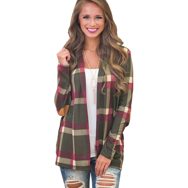 Women Spring Autumn Cardigans 2019 Casual Plus Size Knitted Sweater Female Tops Ladies XXL Long Sleeve Plaid Shirt Coat Blue Top |