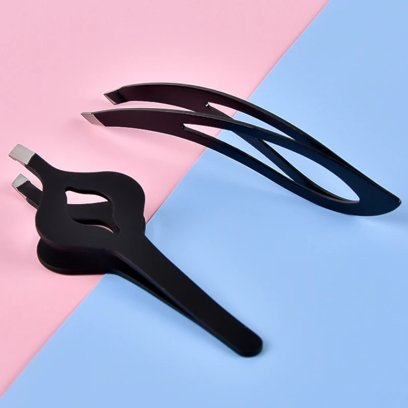 

Pro Stainless Steel Ingrown Hair Eyebrow Eyelash Slanted Hair Removal Tweezers Electrophoresis Black