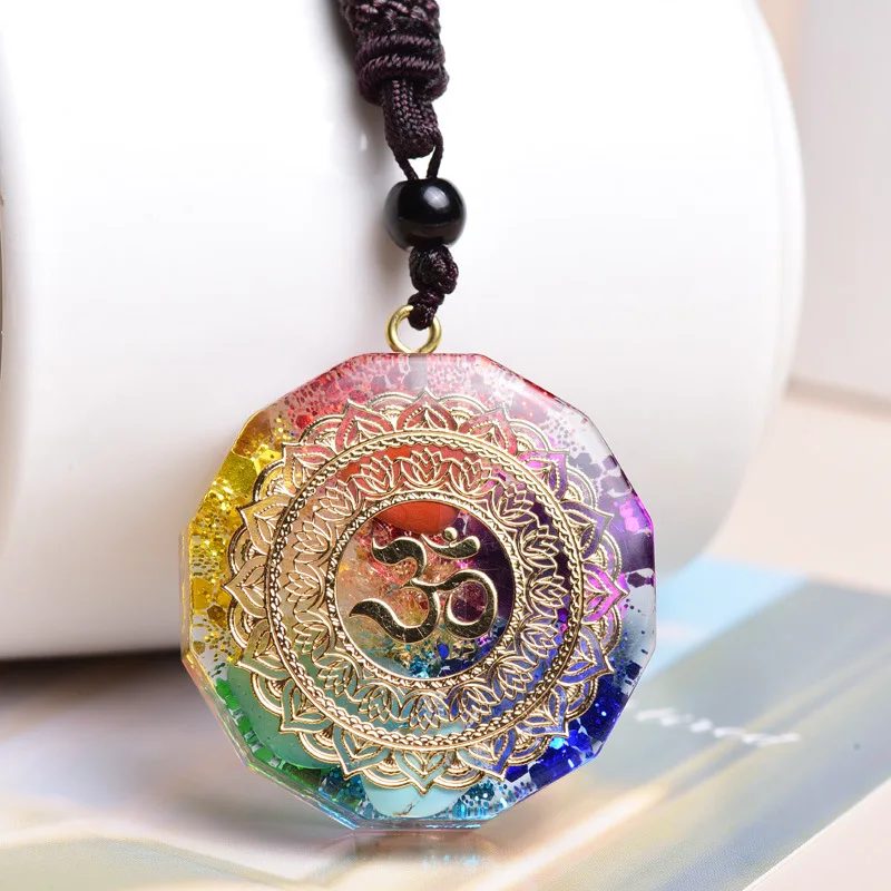 

Orgonite Pendant Om Symbol Luminous Necklace Chakra Healing Energy Necklace Meditation Jewelry Handmade Buddhism Accessories