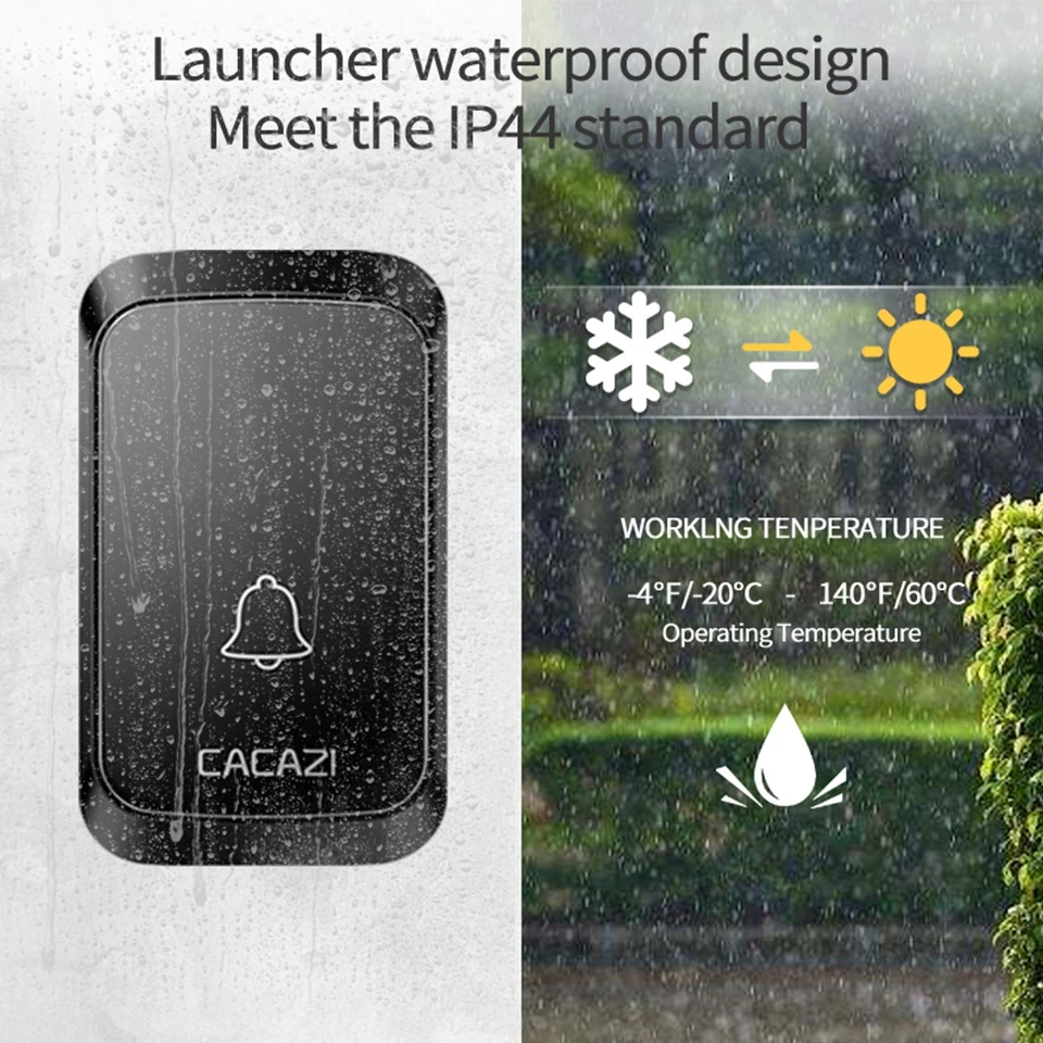 CACAZI Wireless Doorbell Waterproof 300m Range LED US EU UK Plug Intelligent Home Call Bell Button AC 220V | Обустройство дома