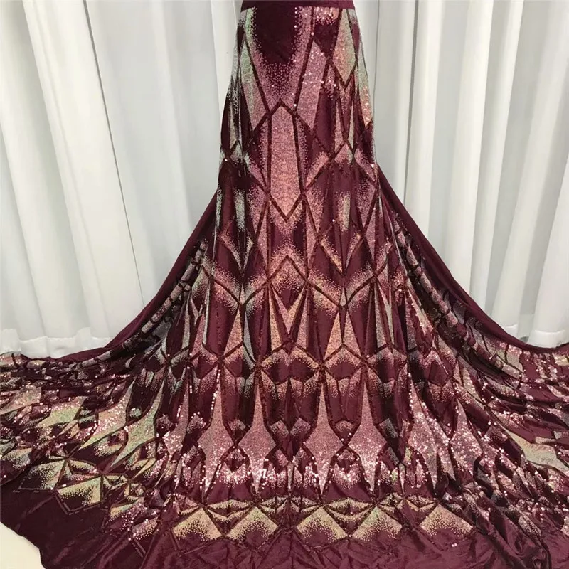 

2020 wine Nigerian Velvet Lace Bronzing Fabrics High Quality African Net Lace Fabric With Sequins French Lace Fabric Sewging