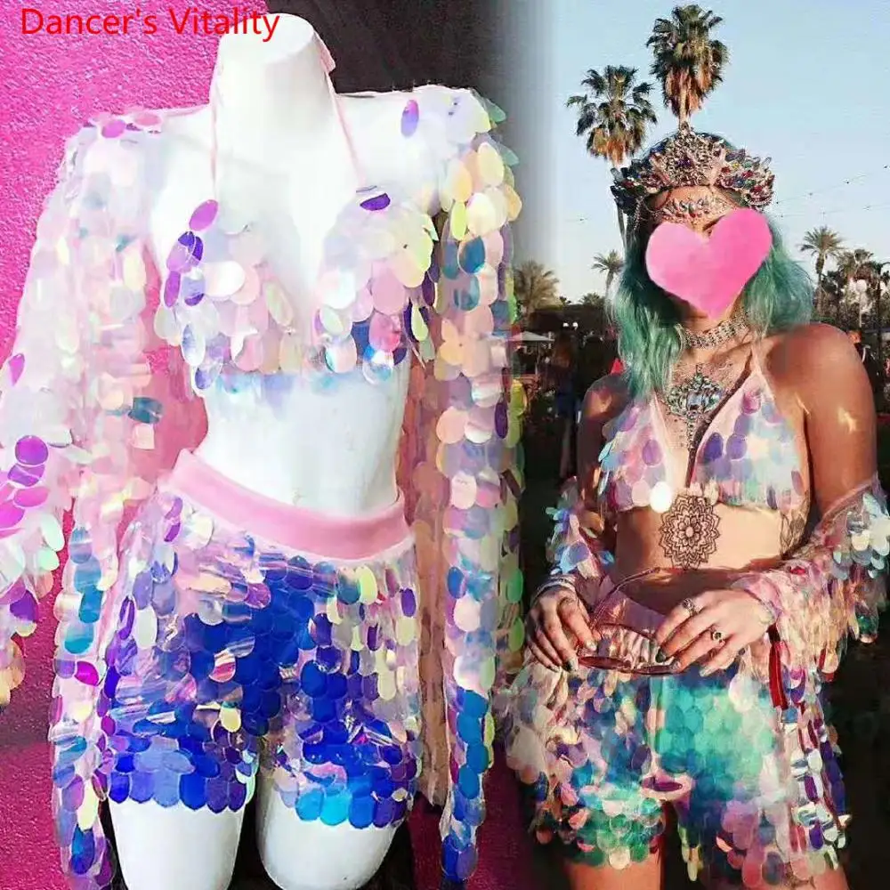 Комплект из 3 предметов Женский Розовый Блестящий бюстгальтер и шорты с