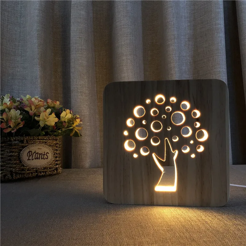Tree Modeling LED Small Table Lamp 3D Wooden Headlights Creative New Style Night Lights Christmas Lights Thanksgiving Lights