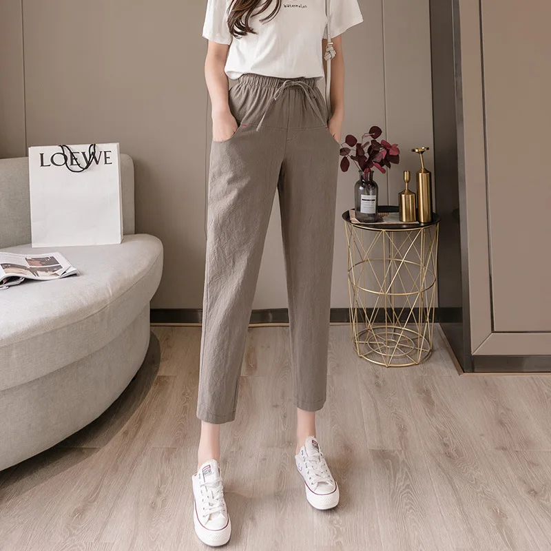 Летние хлопковые брюки длиной до щиколотки женские эластичные тонкие свободные