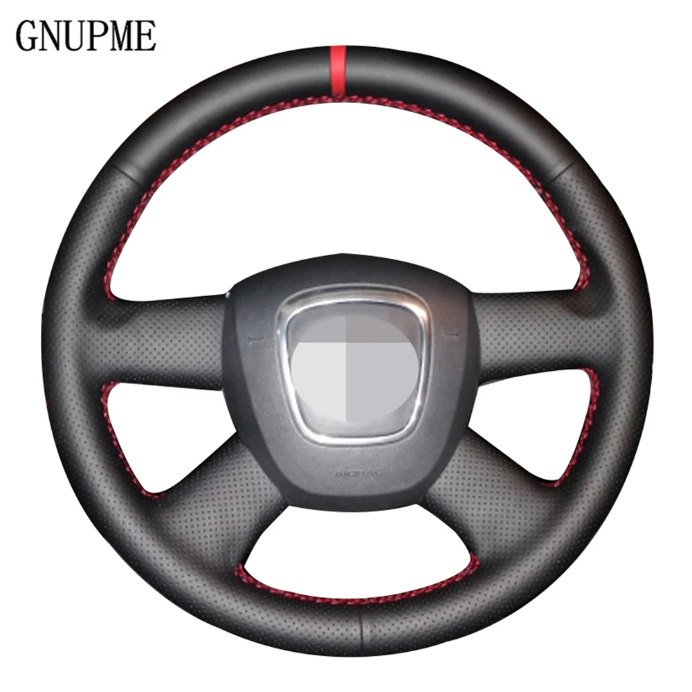 Черный чехол рулевого колеса автомобиля красный маркер для Audi старый A4 B7 B8 A6 C6 2004
