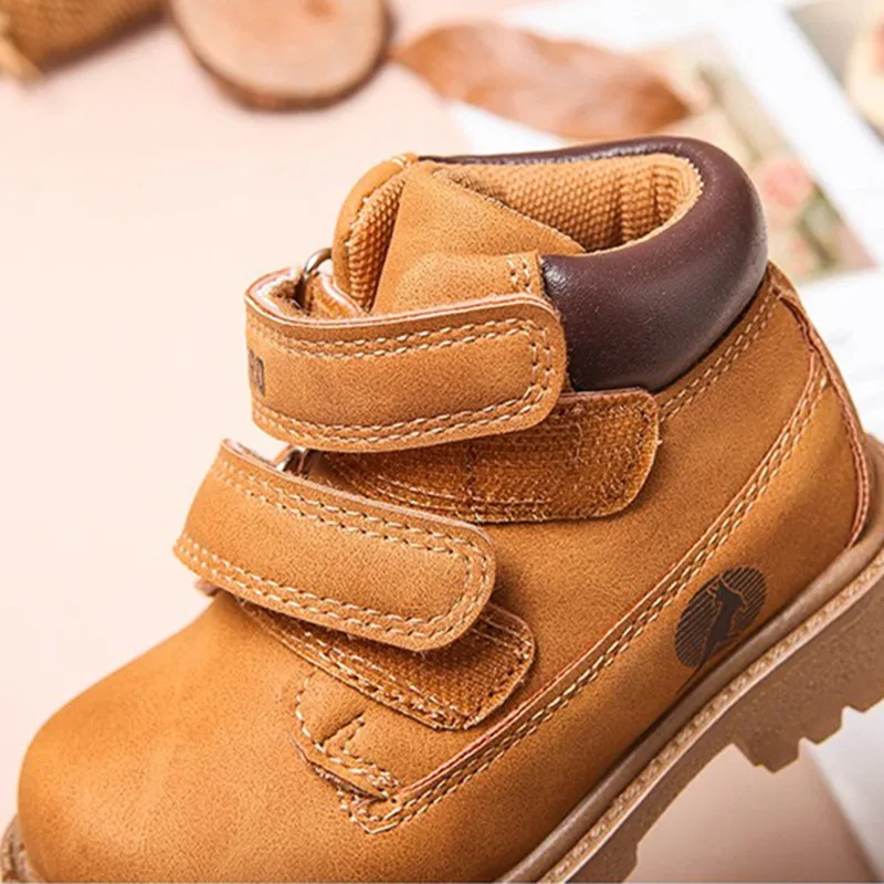 Детские ботинки из ПУ кожи унисекс водонепроницаемые с резиновой подошвой для