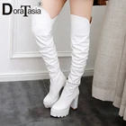 Брендовые женские однотонные черные сапоги DORATASIA на платформе с блочным каблуком, вечерние Дизайнерские Сапоги, модная женская обувь до колена