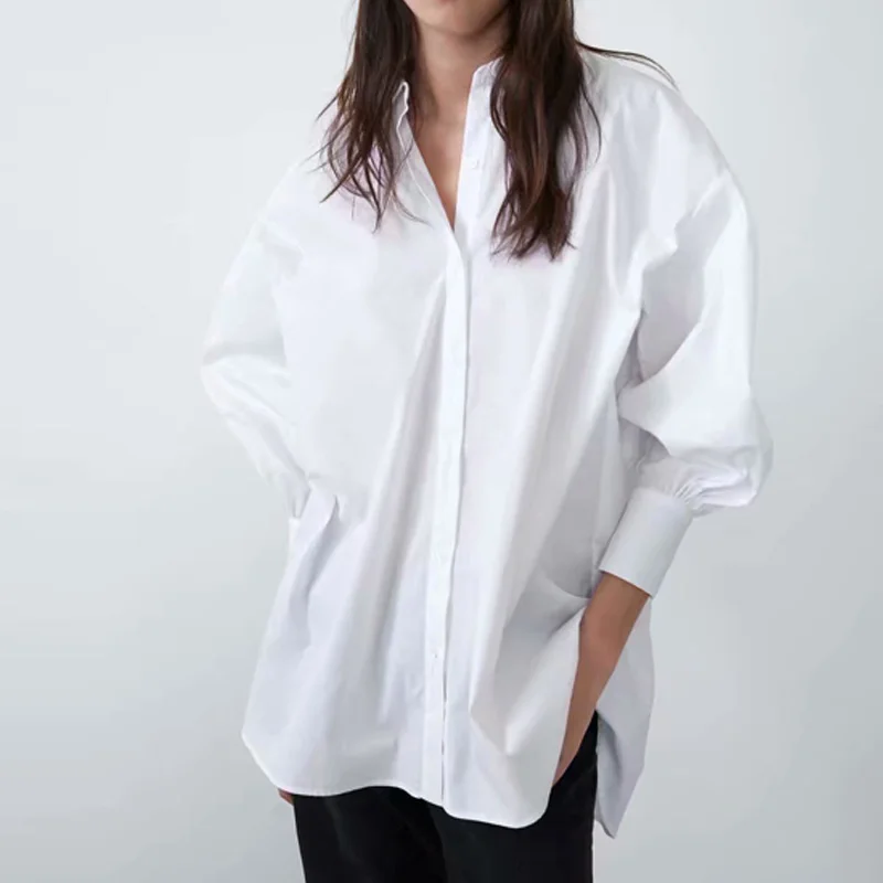 Женская блузка из поплина с длинным рукавом свободного покроя|Рубашки| |