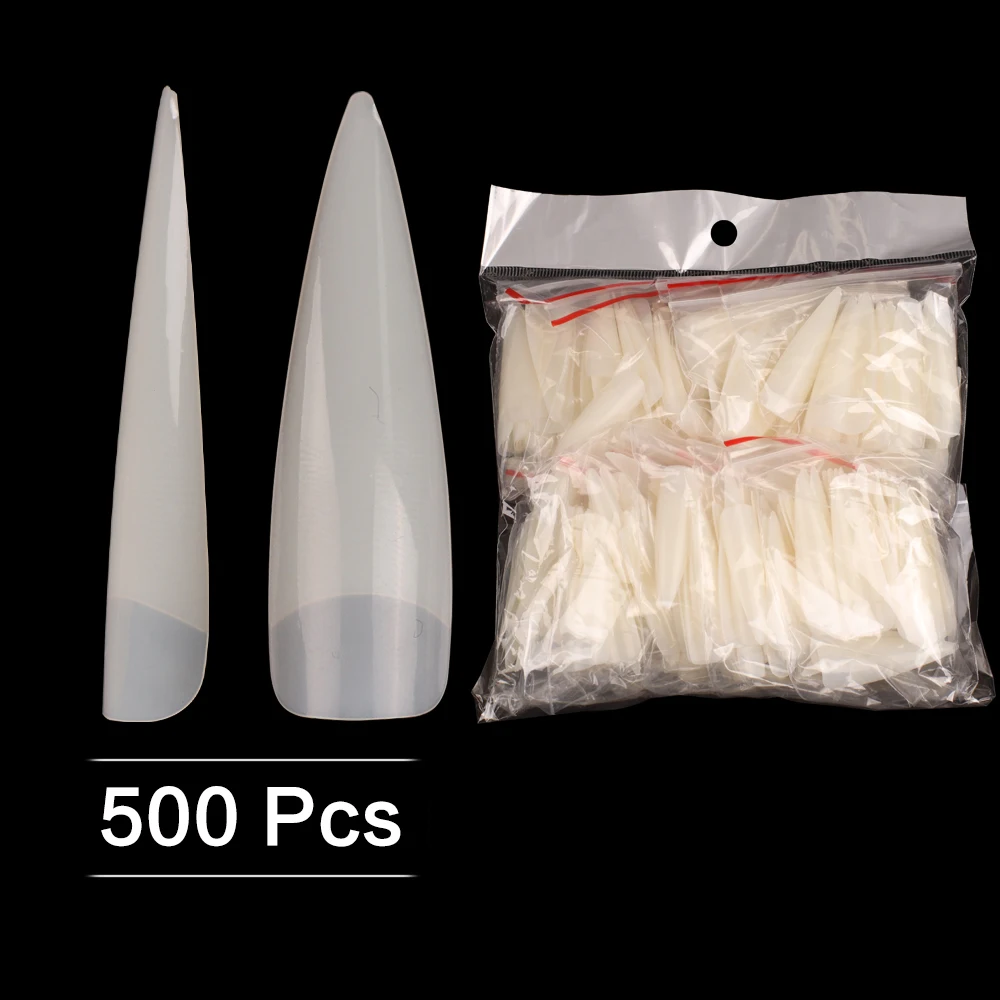 

500Pcs Long Nail tips Artificial nails Clear Press on nails Display Stiletto Nail Salon and DIY Fake Nails