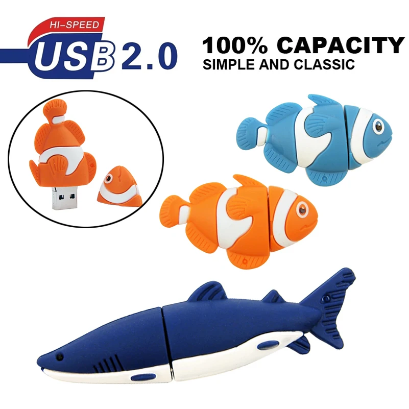 

Usb 2.0 Silicone Cartoon Cute Animal Goldfish Shark Cle USB Flash Memory Pendrive Children's Gift 8gb 4gb 16gb 32gb Pen Drive