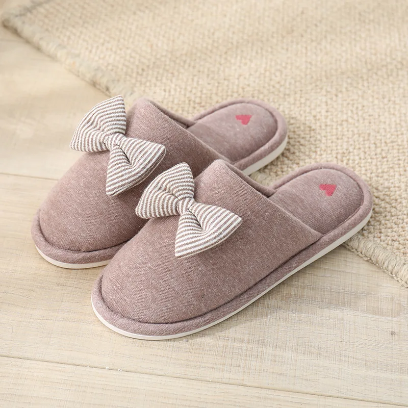 

2021 New Cute Bow Cotton Slippers Female Students Solid Color Love Slippers Indoor Warm Home Casual Slippers Autumn Winter