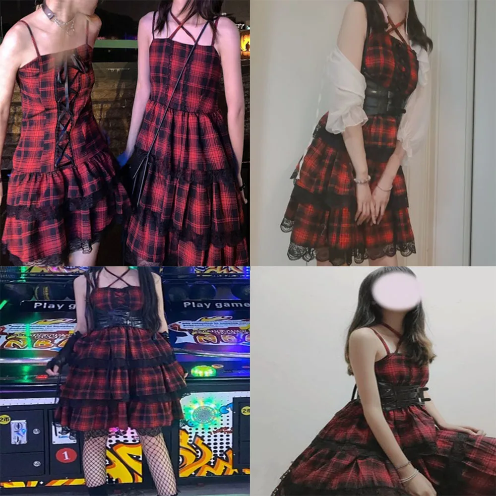 

Rosetic Lolita Dress Women Sleeveless No Belt Red Brit Graphics Goth Dresses Designer Cascading Ruffle Cosplay Dresses Student