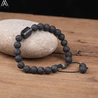 natural black tourmaline 8mm black lava stone beads cord knotted adjustable bracelet boho women mala beads bracelet n0384amc e