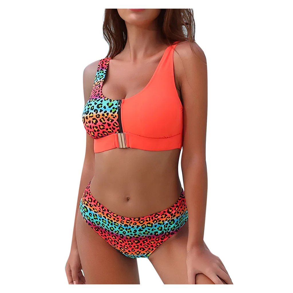 Купальник женский с чашками пуш ап и тропическим принтом|Комбинезоны| |