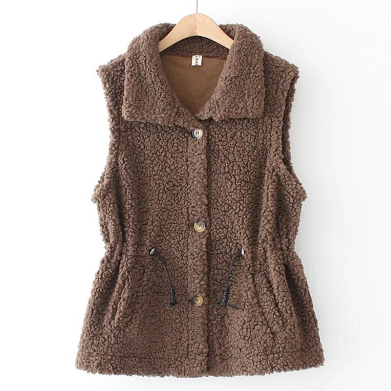 

Plus Size 3XL Fake Fur Lamb Wool Vest Women Korean Sweet Slim Waistcoat Sleeveless Vest Jacket Coats Female Mujer New Khaki