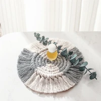 braided table mat cup coasters hand woven tapestry macrame wall hanging boho decor nonslip cup mat home decoration for kitchen