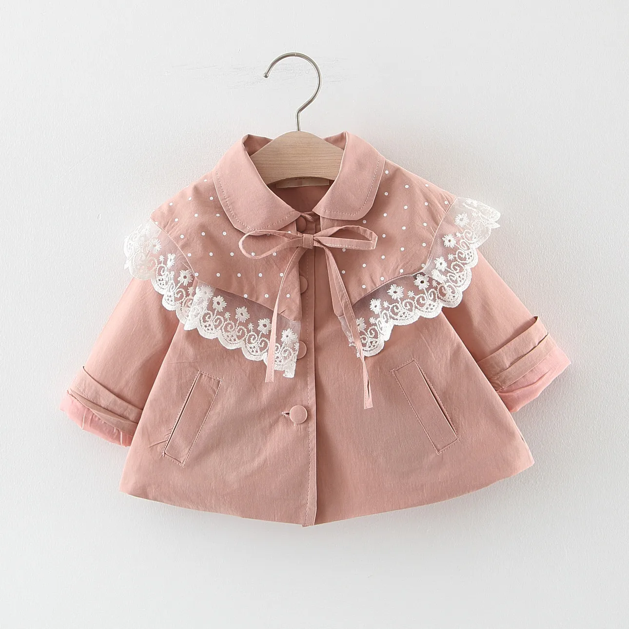 Ветровка для новорожденных девочек корейский модный плащ с большими лацканами и