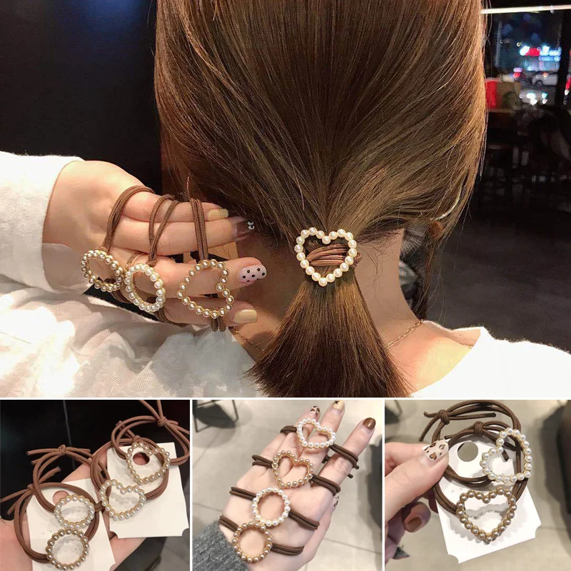 

6 Pcs Women Lady Girl Hair Band Ponytail Loop Holder Bead Decoration Stretchy Headwear Accessories LXH