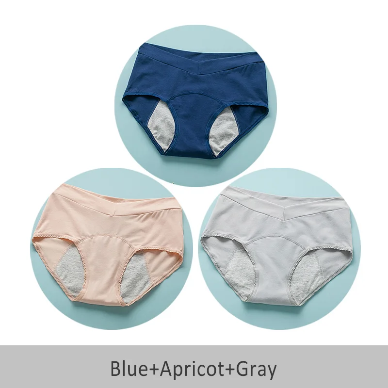 Blue Apricot Gray 3шт менструальный период герметичные женские трусики удлинить удобные и дышащие физиологические девушки нижнее белье женские трусы - Цвет: Blue Apricot Gray
