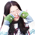 Вязаные перчатки с вышивкой птицы, перчатки без пальцев для женщин, шерстяные вязаные комбинированные варежки, женские перчатки без пальцев для девочек