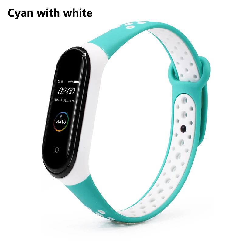 Cyan with white Спортивный ремешок BOORUI mi band 4, удобный ремешок pulseira mi band 4, аксессуары, силиконовый ремешок для xiaomi mi band 4 - Цвет: Cyan with white