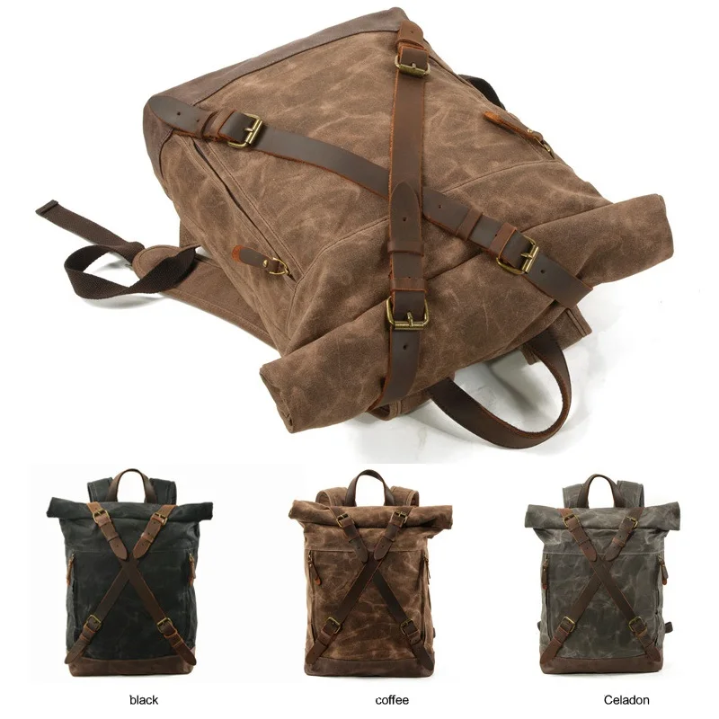 Новинка 2019 вощеные холщовые рюкзаки для мужчин школьная сумка ноутбука рюкзак с