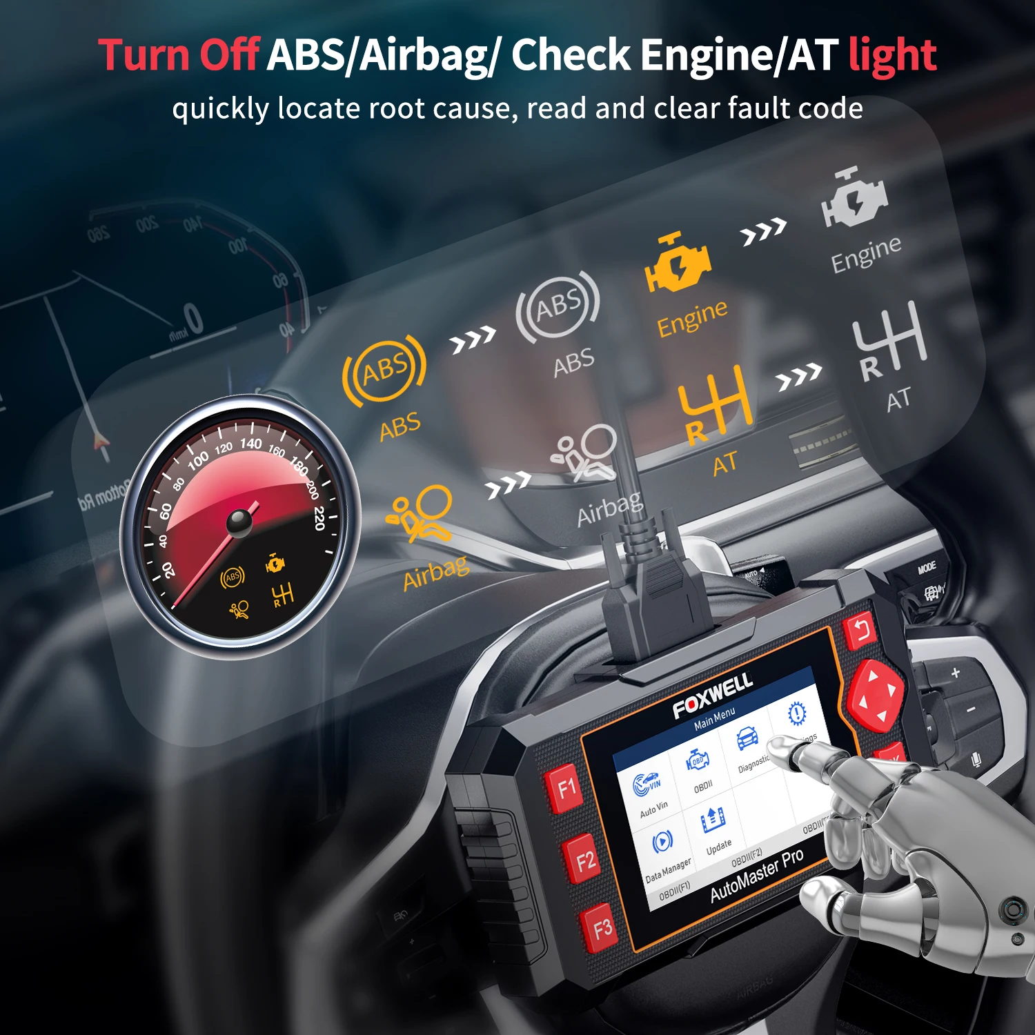Сканер кодов FOXWELL NT604 Elite OBD2 считыватель ABS SRS при проверке двигателя