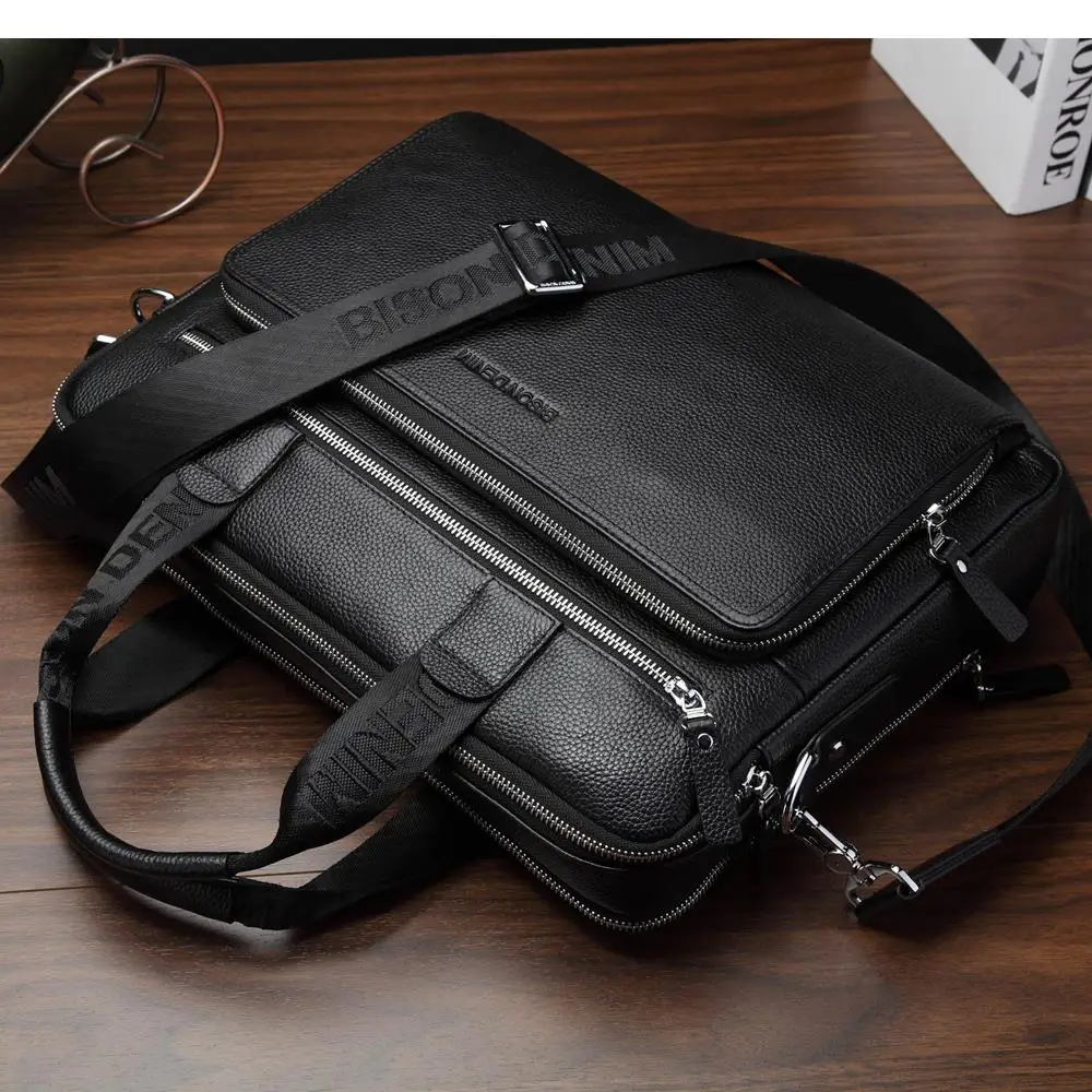 Bison Denim Fashion Brand Genuine leather Briefcases Laptop Handbag Men's Business Crossbody Bag Messenger/Shoulder Bags for Men