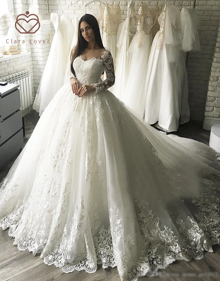 

2021 latest lace wedding white long sleeve evening bride dress vestido de noiva floor length gowns real sexi poto bridal