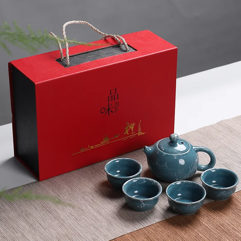 

Chinea Kung Fu 5pcs Tea Sets Ceramic Portable Porcelain Service Gaiwan Tea Cups Tea Ceremony Teapot With Gift Box