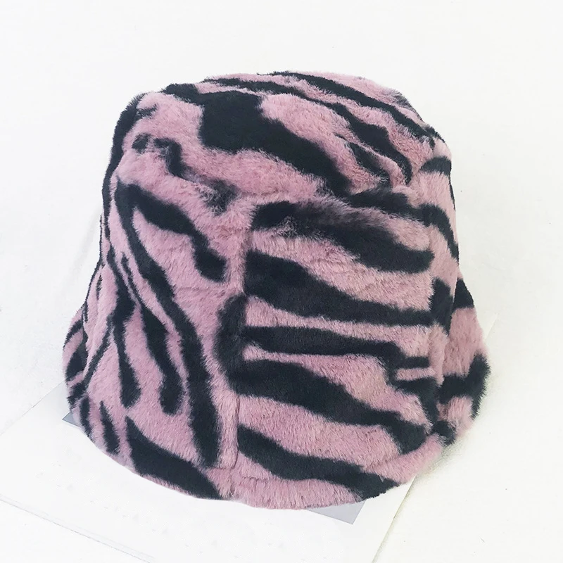 Winter Zebra Print Fur Plush Bucket Hats Women Outdoor Warm Soft Velvet Fisherman Hat Lady Girl INS Vintage Panama New Fashion