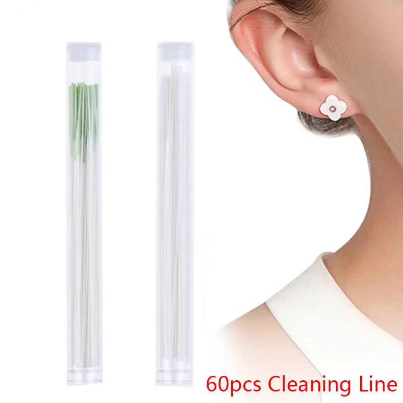 60Pcs Pierced Ear Cleaning Set Herb Solution Paper Floss Hole Aftercare Tools Kit Disposable Earrings Cleaner | Красота и здоровье