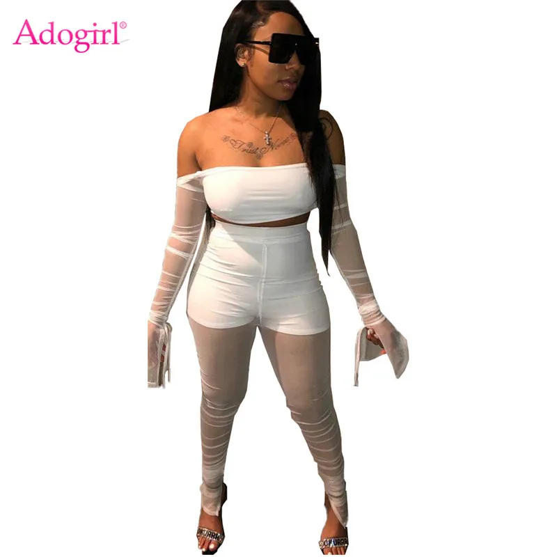 Adogirl Женский сексуальный прозрачный сетчатый с рюшами комплект из двух предметов