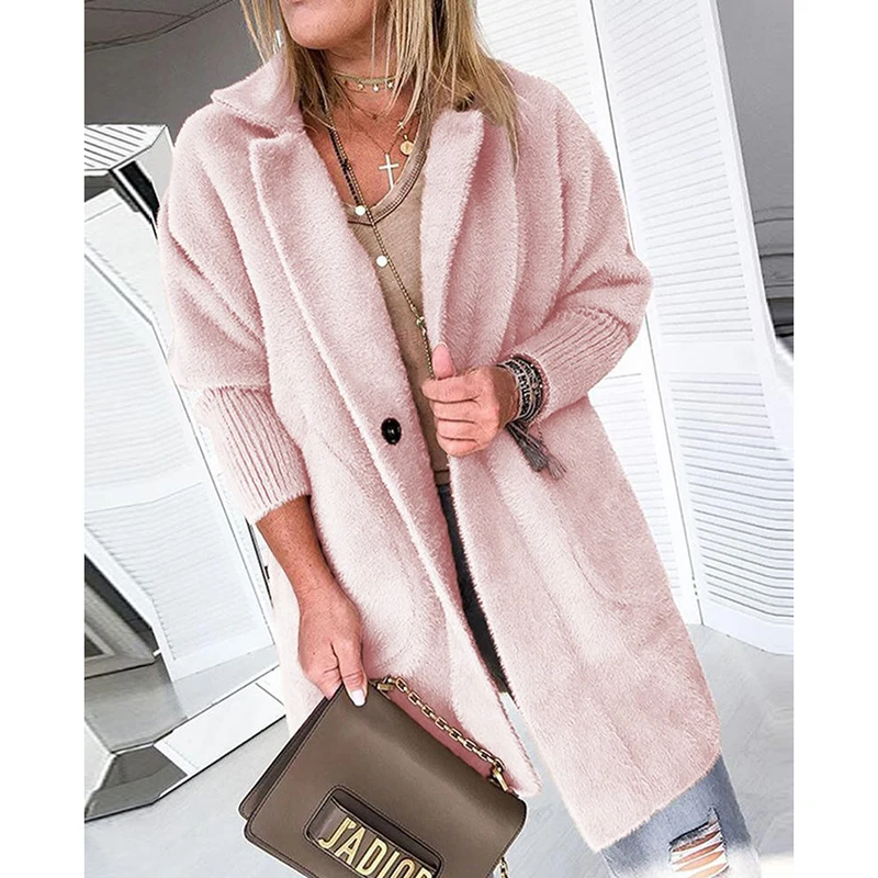 2019 зимняя женская элегантная лохматая повседневная одежда модная длинная куртка