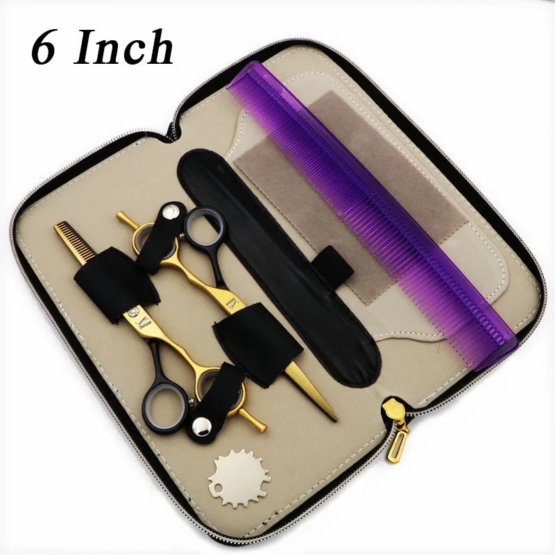 1 set add case 5,5/6 дюймов Профессиональные Парикмахерские ножницы набор резки/филировочные Парикмахерские ножницы Высокое качество индивидуальность золотой и черный - Цвет: 1 set add case