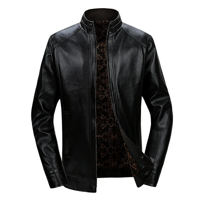 FGKKS Fashion Brand Men PU Leather Jacket New Men's Stand Collar Plus Velvet Leather Jacket Casual Wild Leather Jackets Male