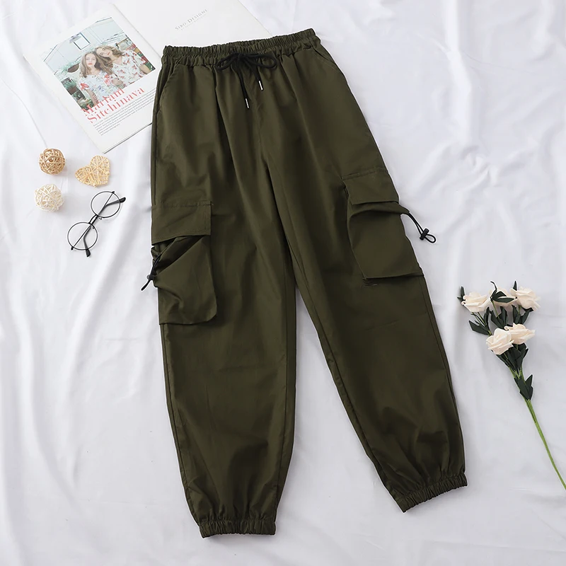 2019 модные женские брюки цвета хаки с высокой талией джоггеры кардо большим