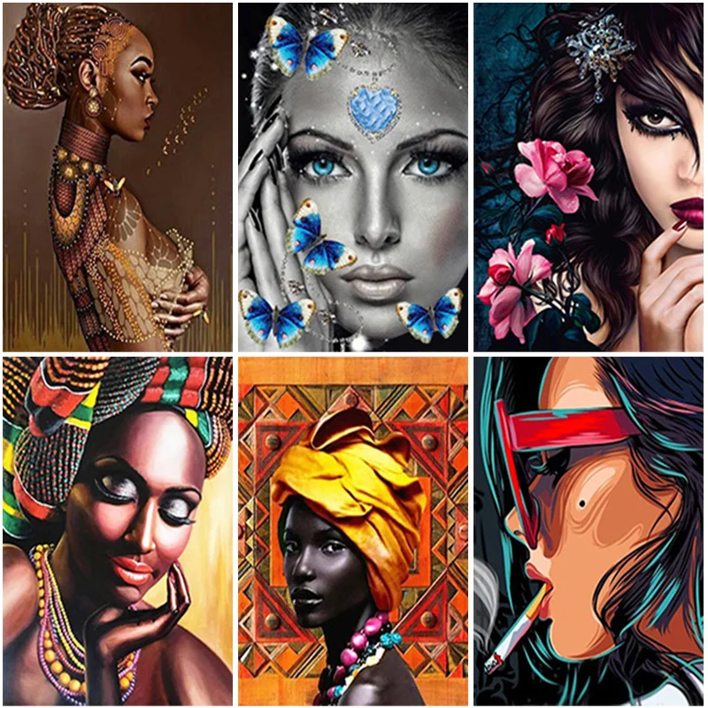 

DIY 5D Diamond Painting Cross Stitch Kits African Girl Abstract Diamond Mosaic Full Round Drill Diamond Embroidery Home Decor