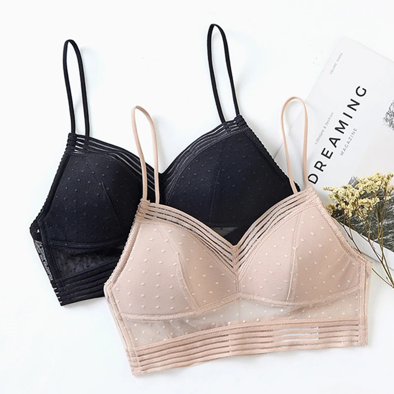 

Backless Strapless Bra Push Up Plus Size Women Bralette Wire Free Sexy Lace Thin Dots Mesh Lingerie Brassiere Low Back Underwear
