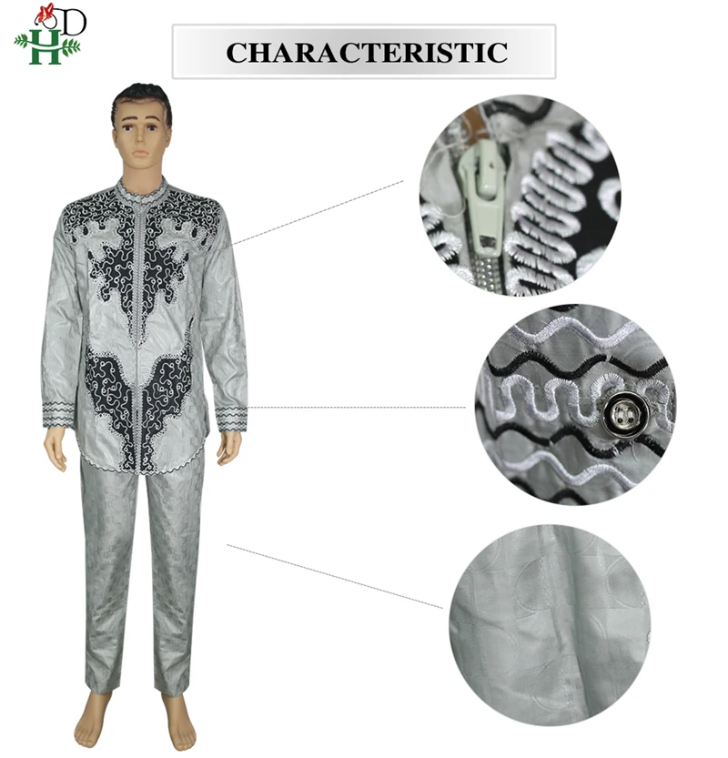 H& D африканская Мужская Дашики одежда рубашка брюки костюм для мужчин Вышивка Топы брючный комплект рубашка с длинным рукавом Южная Африка одежда